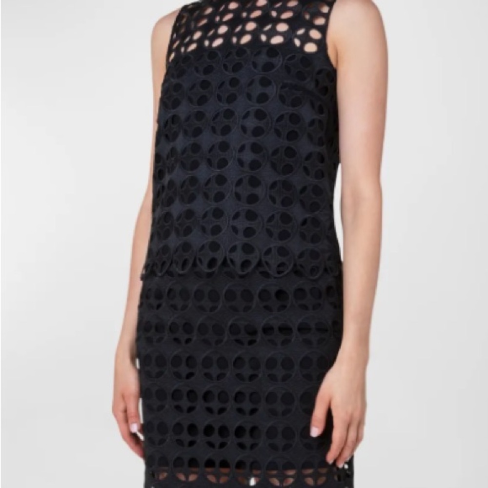 AKRIS- couture trapezoid grid embroidered sheath dress-FABULOUS & LIKE NEW